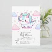 Invitation Baby shower Sweet Pastel Dinosaur (Debout devant)