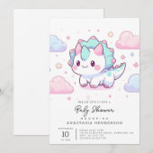 Invitation Baby shower Sweet Pastel Dinosaur (Devant / Derrière)