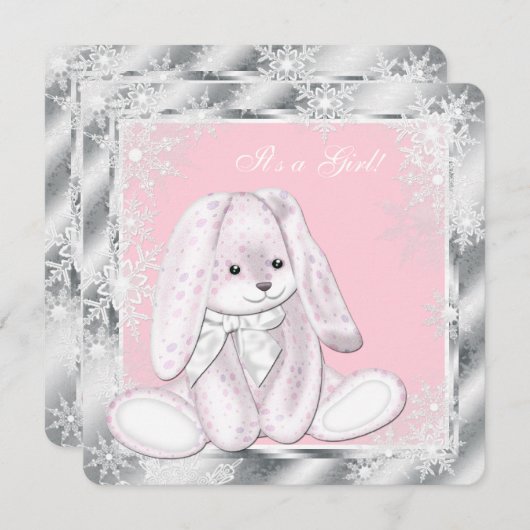 Invitation Baby shower Sweet Pink Snowflake Winter Wonderland (Devant / Derrière)