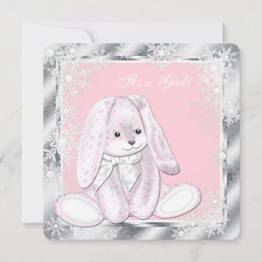 Invitation Baby shower Sweet Pink Snowflake Winter Wonderland (Devant)