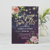 Invitation Baby shower Sweet Twins Floral Purple Light (Debout devant)