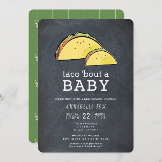 Invitation Baby shower Taco Bout Fiesta Chalkboard (Devant / Derrière)