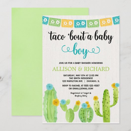 Invitation Baby shower Taco, couple de garçons de fêtes mexic (Devant / Derrière)