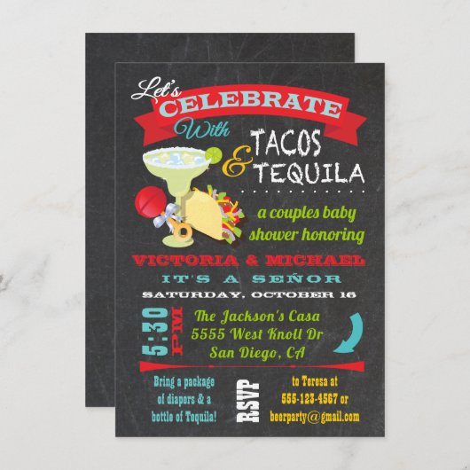 Invitation Baby shower Tacos et Couples Tequila en tableau no (Devant / Derrière)