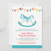 Invitation Baby shower tardif aqua cheval à bascule rencontre (Devant)