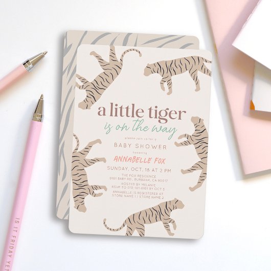 Invitation Baby shower Taupe moderne Petit Tiger