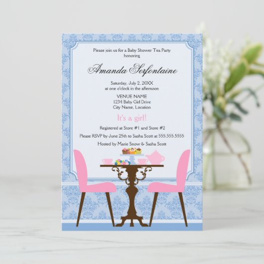 Invitation Baby shower Tea Party (Debout devant)