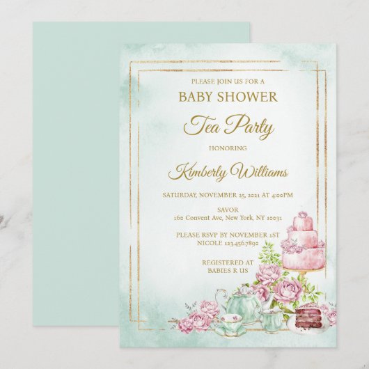 Invitation Baby shower Tea Party (Devant / Derrière)