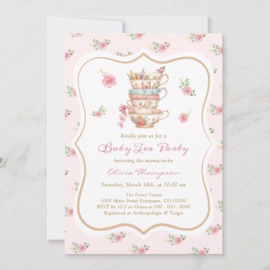 Invitation Baby shower Tea Party (Devant)
