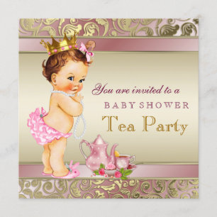 Invitation Baby Shower Tea Party Rose et Or Perle