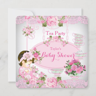 Invitation Baby shower Tea Party Vintage dentelle rose Floral