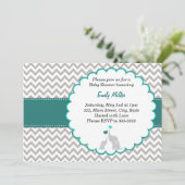 Invitation Baby shower Teal unisexe d'invitation d'éléphant (Debout devant)