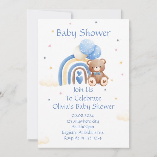 INVITATION baby shower TEDDDY BEAR (Devant)