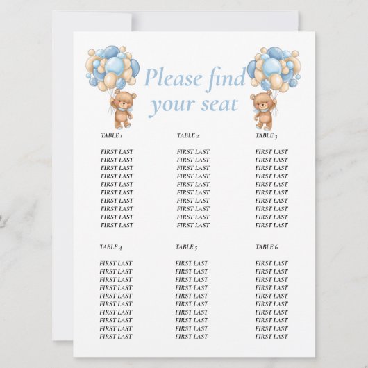 Invitation Baby shower Teddy Balloon Tableau Garçon bleu (Devant)