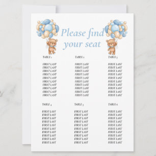 Invitation Baby shower Teddy Balloon Tableau Garçon bleu