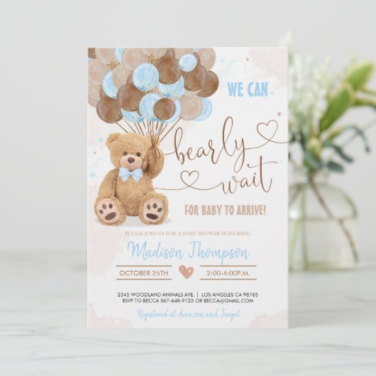 Invitation Baby shower Teddy Bear (Debout devant)