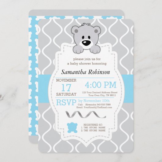 Invitation Baby shower Teddy Bear (Devant / Derrière)