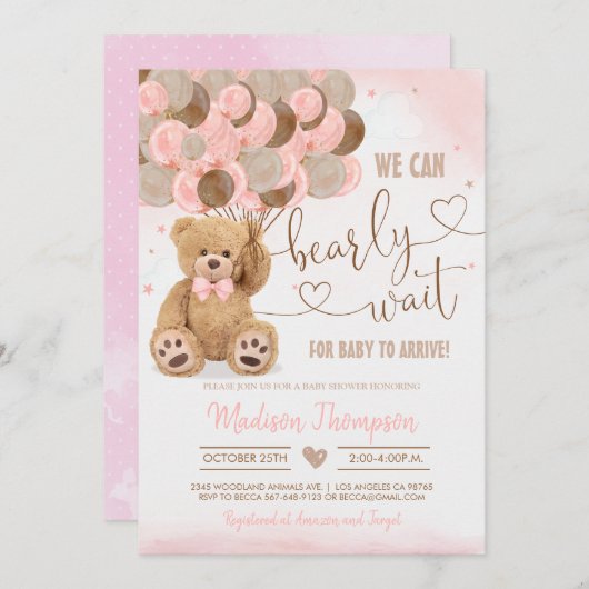 Invitation Baby shower Teddy Bear (Devant / Derrière)