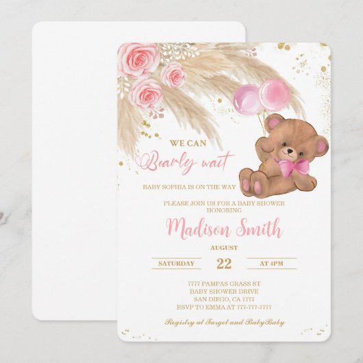 Invitation Baby shower Teddy Bear (Devant / Derrière)