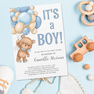 Invitation Baby shower Teddy Bear Balloon Boy
