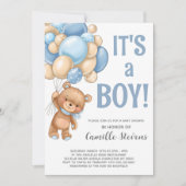 Invitation Baby shower Teddy Bear Balloon Boy (Devant)