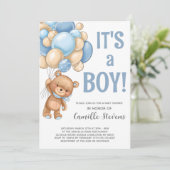 Invitation Baby shower Teddy Bear Balloon Boy (Debout devant)