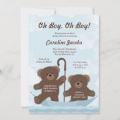 Invitation Baby shower Teddy Bear Boy Twins (Devant)