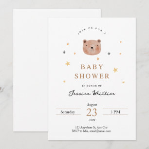 Invitation Baby shower Teddy Bear et Stars