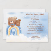 Invitation Baby shower Teddy Bear Rainbow Boys (Devant)