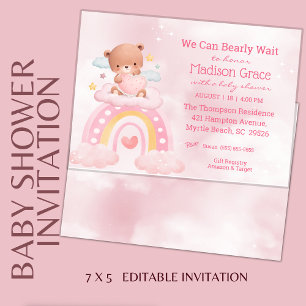 Invitation Baby shower Teddy Bear Rainbow Girls