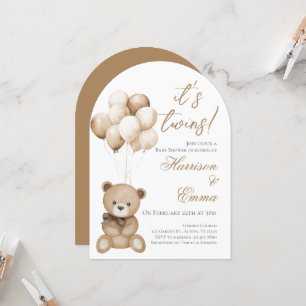 Invitation Baby shower Teddy Bear Twins
