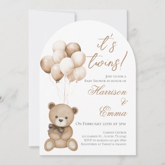 Invitation Baby shower Teddy Bear Twins (Devant)