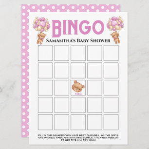 Invitation Baby shower Teddy Girl Bubbly Pink Bingo Jeu