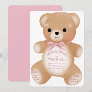 Invitation Baby shower Teddy Pink Bow