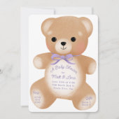 Invitation Baby shower Teddy Purple Bow (Devant)