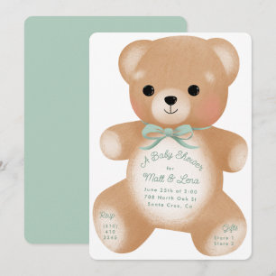 Invitation Baby shower Teddy Sage Green Bow