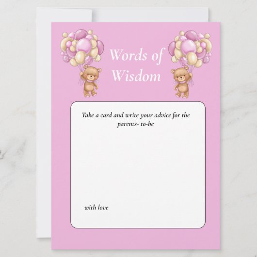Invitation Baby shower Teddy Wisdom rose (Devant)