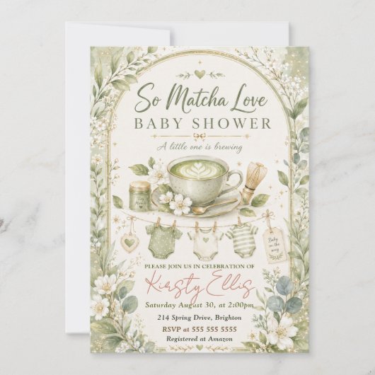 Invitation Baby Shower Tellement d'Amour Matcha (Devant)
