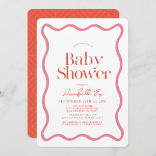 Invitation Baby shower tendance avec cadre rose et rouge Wavy