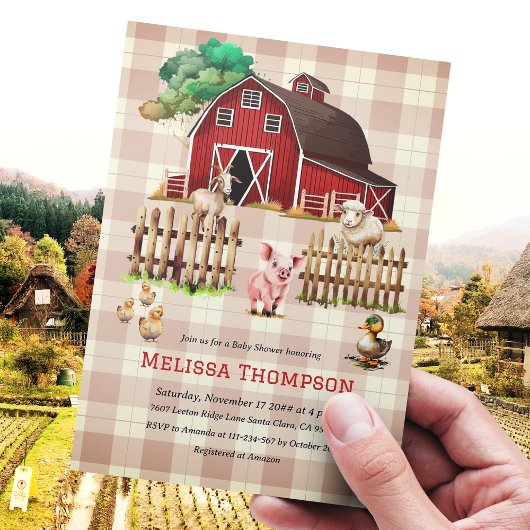 Invitation Baby shower tendance Barnyard Farm Animaux