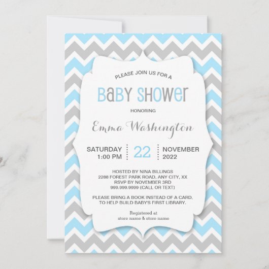 Invitation Baby shower tendance Blue Grey BOY (Devant)