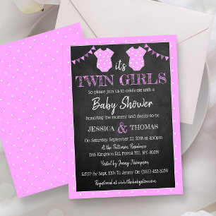 Invitation Baby shower tendance Chalkboard Twin Girls