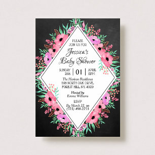 Invitation Baby shower tendance Chalkboard Watercolor Flowers