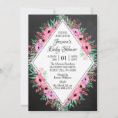 Invitation Baby shower tendance Chalkboard Watercolor Flowers (Devant)