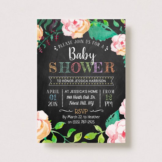 Invitation Baby shower tendance de typographie florale de pri