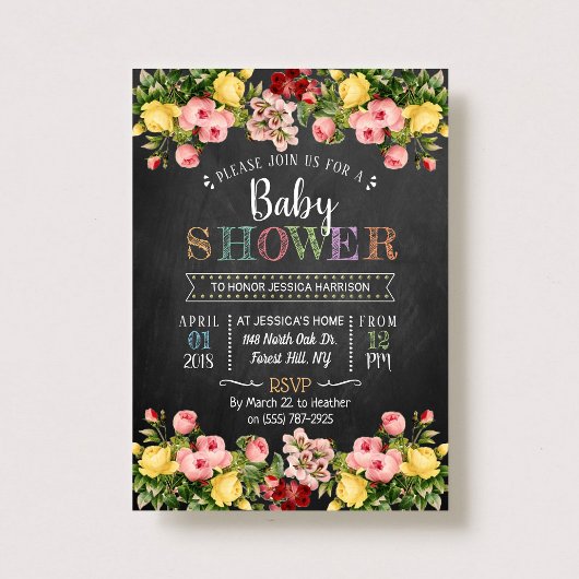 Invitation Baby shower tendance de typographie florale de pri