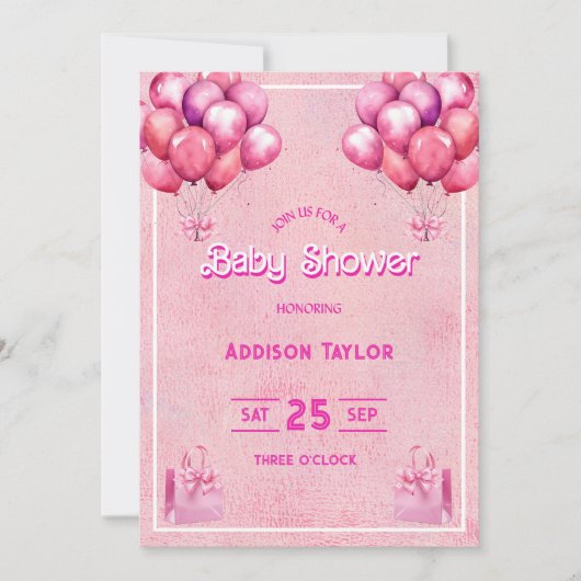 Invitation Baby shower tendance Hot Pink Barbiedoll (Devant)