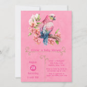 Invitation Baby shower tendance pour filles roses aux perroqu (Devant)