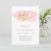 Invitation Baby shower tendance rose et or Aquarelle (Debout devant)