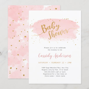Invitation Baby shower tendance rose et or Aquarelle